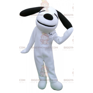 Traje de mascote BIGGYMONKEY™ de cachorro branco e preto. Traje