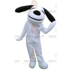 Valkoinen ja musta koiran BIGGYMONKEY™ maskottiasu. Snoopy's