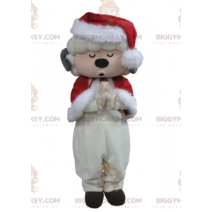 Στολή μασκότ White Sheep BIGGYMONKEY™ ντυμένη σαν Άγιος Βασίλης