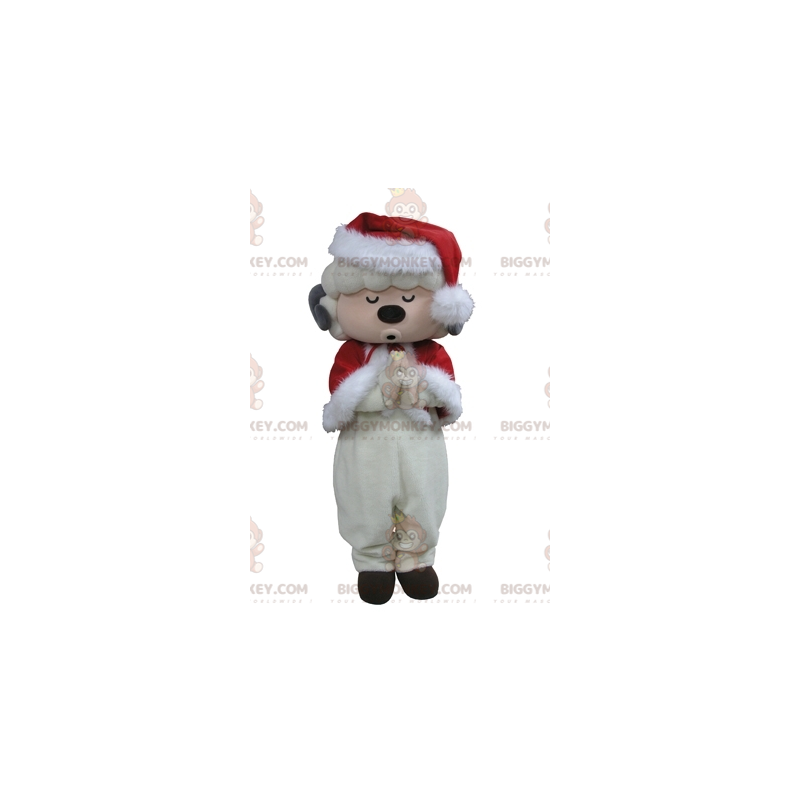 Costume de mascotte BIGGYMONKEY™ de mouton blanc habillé en