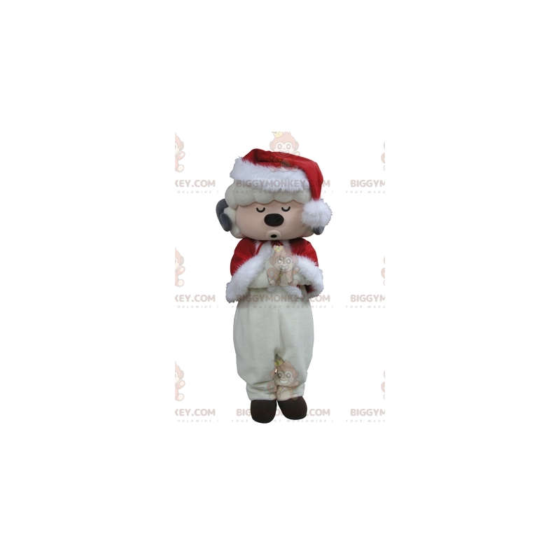 Kostým maskota bílé ovce BIGGYMONKEY™, oblečený jako Santa –