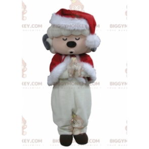 Weißes Schaf BIGGYMONKEY™ Maskottchenkostüm als Weihnachtsmann