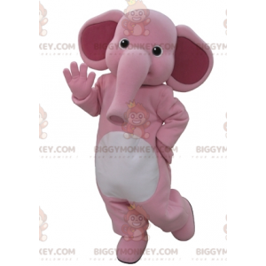 Costume de mascotte BIGGYMONKEY™ d'éléphant rose et blanc.