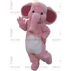 Rosa och vit elefant BIGGYMONKEY™ maskotdräkt. Elefant