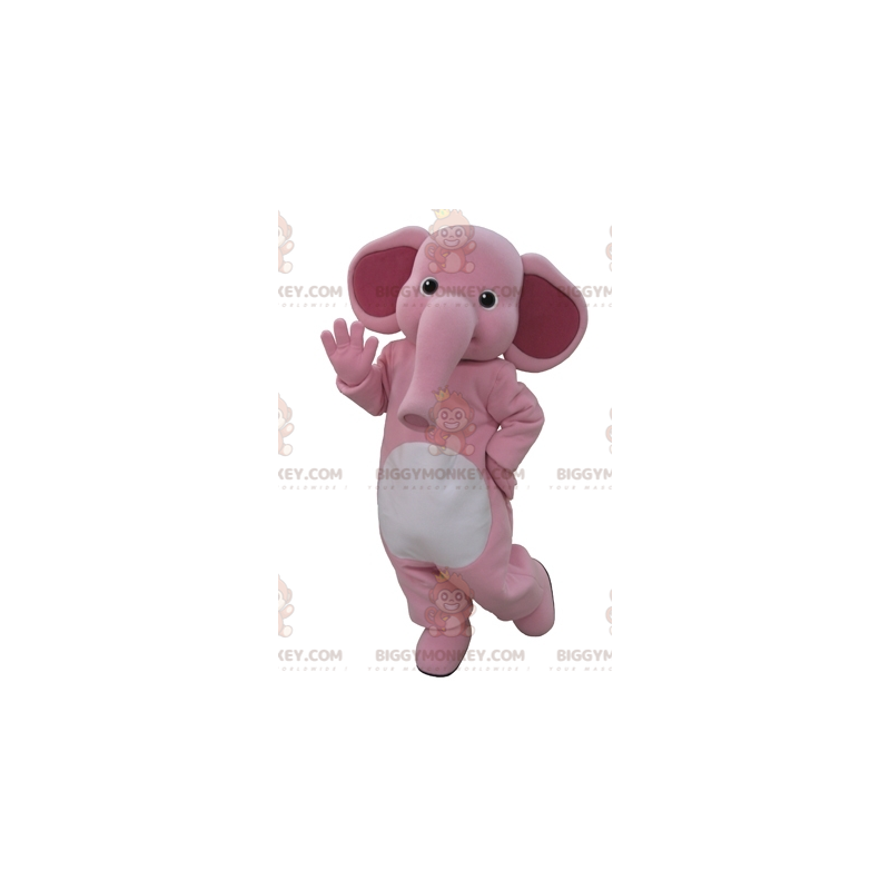 Costume de mascotte BIGGYMONKEY™ d'éléphant rose et blanc.