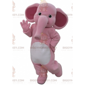 Costume de mascotte BIGGYMONKEY™ d'éléphant rose et blanc.