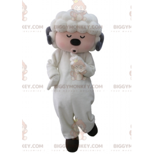 Costume da mascotte BIGGYMONKEY™ da pecora bianca e grigia con