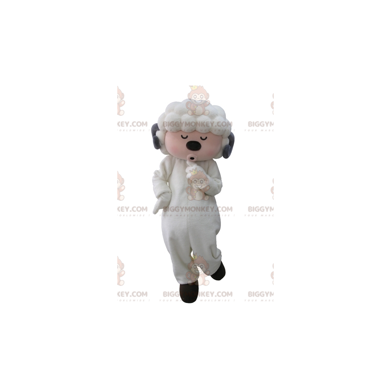 Costume da mascotte BIGGYMONKEY™ da pecora bianca e grigia con
