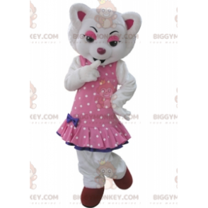 BIGGYMONKEY™ Mascot Costume of White Wolf Dressed in Pink Polka