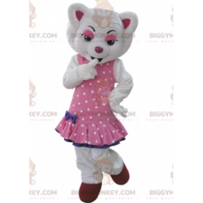 Kostým maskota BIGGYMONKEY™ bílého vlka v růžových