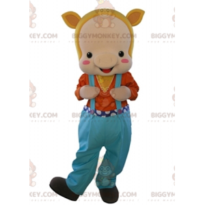 BIGGYMONKEY™ Costume da mascotte Maialino beige vestito con una