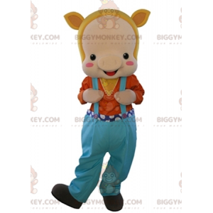 Disfraz de mascota BIGGYMONKEY™ Cerdo beige vestido con mono -