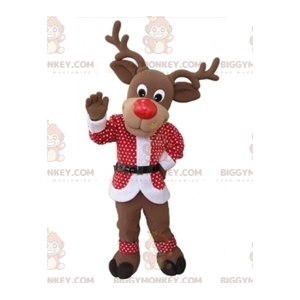 Christmas Ren BIGGYMONKEY™ Maskotdräkt med röd och vit outfit -
