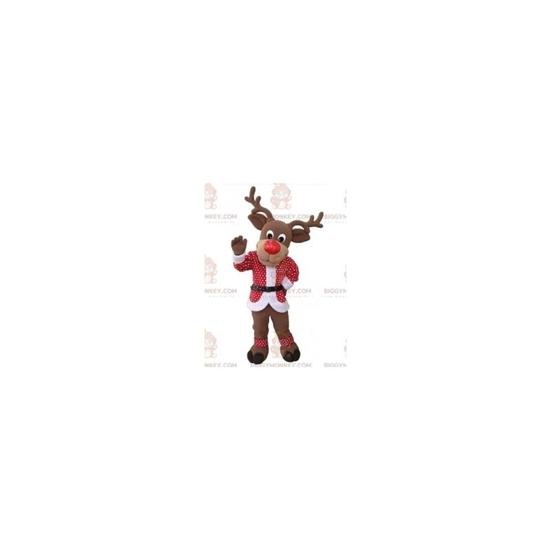 Christmas Reindeer BIGGYMONKEY™ Mascot Costume with Red and