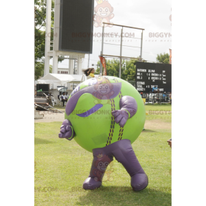 Disfraz de mascota BIGGYMONKEY™ de globo verde y morado grande