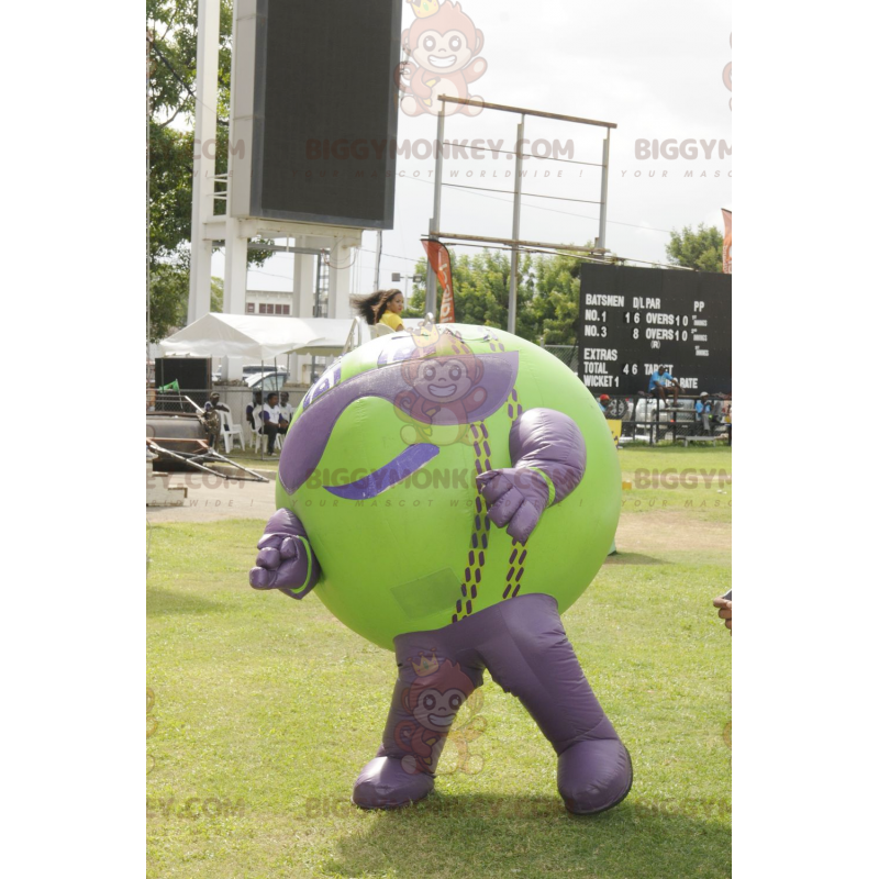Traje de mascote BIGGYMONKEY™ grande balão verde e roxo –