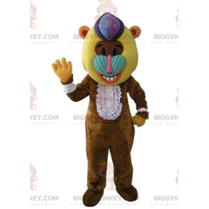 BIGGYMONKEY™ Καφέ μασκότ μαϊμού μαϊμού με πολύχρωμο κεφάλι -