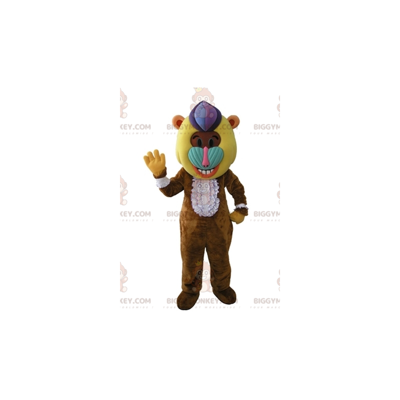 BIGGYMONKEY™ Braunes Pavian-Affen-Maskottchen-Kostüm mit buntem