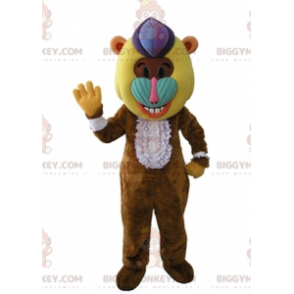 BIGGYMONKEY™ Braunes Pavian-Affen-Maskottchen-Kostüm mit buntem