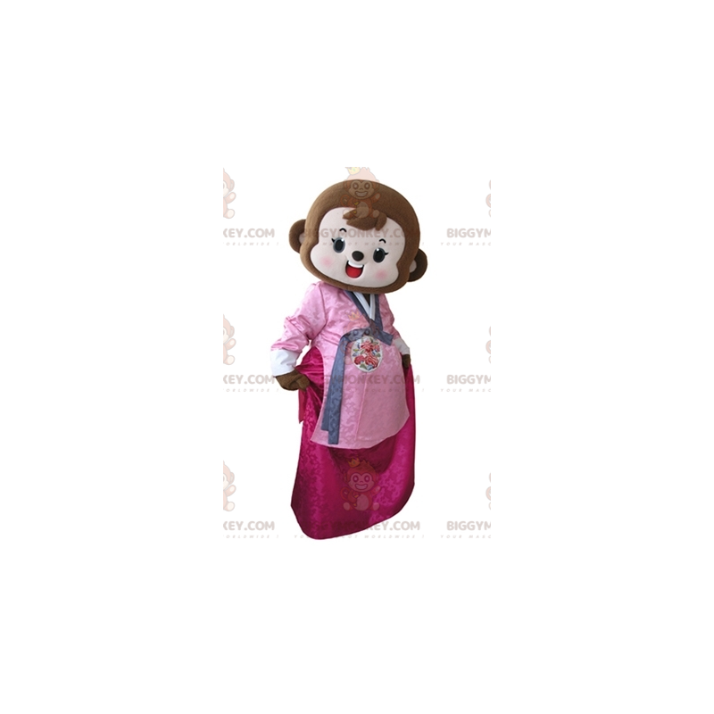 BIGGYMONKEY™ Mascot Costume Brown Monkey Dressed In Pink Dress