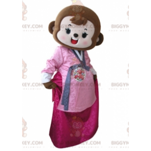 BIGGYMONKEY™ Mascot Costume Brown Monkey Dressed In Pink Dress