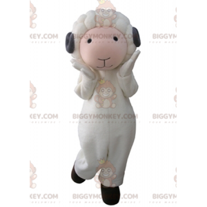 BIGGYMONKEY™ Costume da mascotte Pecora bianca e rosa con corna