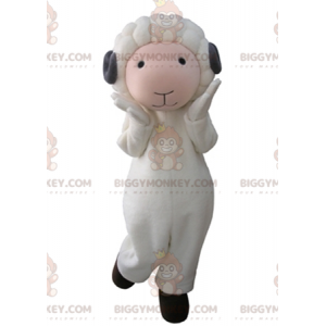 BIGGYMONKEY™ Mascottekostuum Wit en roze schaap met grijze