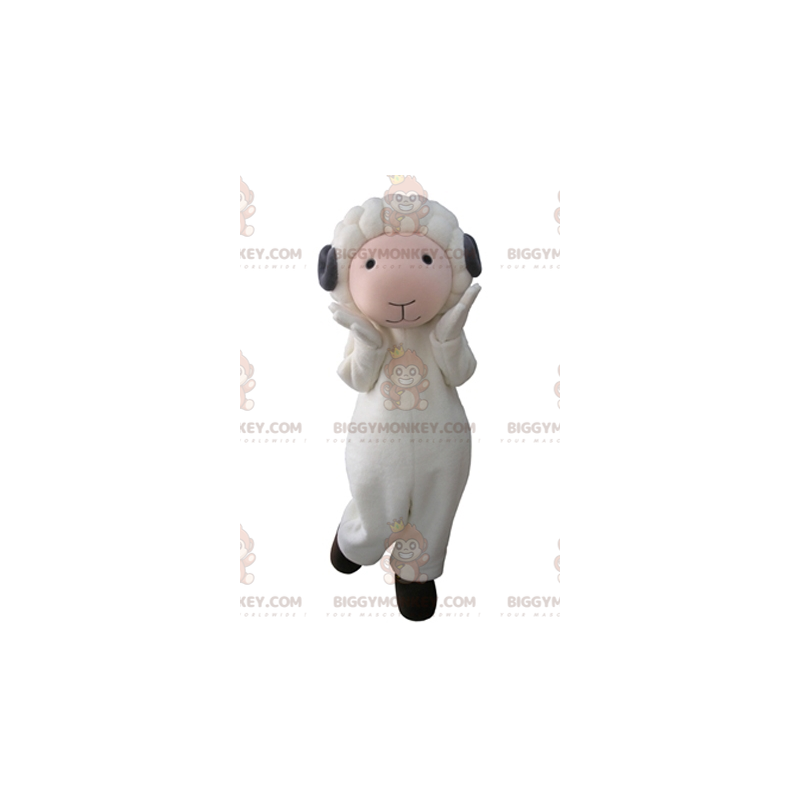 Costume de mascotte BIGGYMONKEY™ de mouton blanc et rose avec