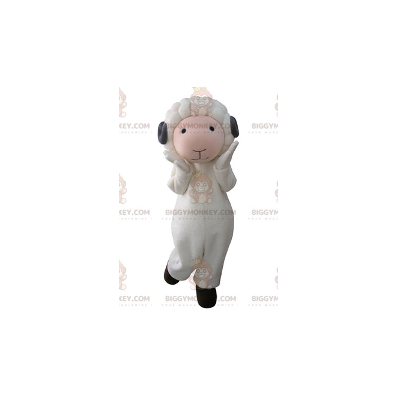 Kostium maskotki BIGGYMONKEY™ Biało-różowa owca z szarymi