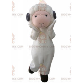 BIGGYMONKEY™ Costume da mascotte Pecora bianca e rosa con corna