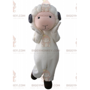 Traje de mascote BIGGYMONKEY™ Ovelha branca e rosa com chifres