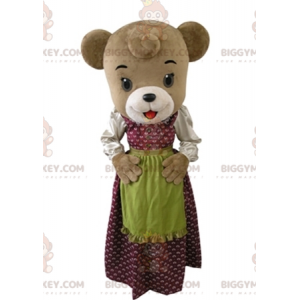 Kostým maskota medvěda hnědého BIGGYMONKEY™ v šatech se