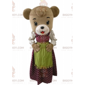 Brown bear BIGGYMONKEY™ mascot costume dressed in a dress with