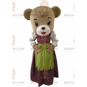 Bruine beer BIGGYMONKEY™ mascotte kostuum gekleed in een jurk