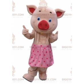 BIGGYMONKEY™ Mascot Costume Pink Pig with Blue Eyes and Polka