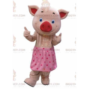 BIGGYMONKEY™ mascottekostuum roze varken met blauwe ogen en rok