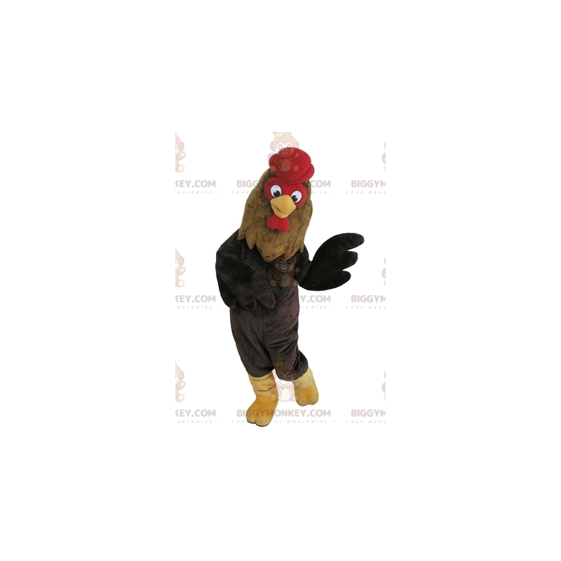 Costume da mascotte gigante marrone nero e gallo rosso