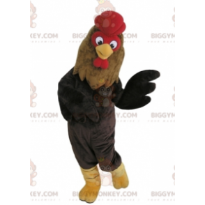 Costume da mascotte gigante marrone nero e gallo rosso