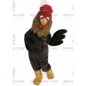 Costume de mascotte BIGGYMONKEY™ de coq marron noir et rouge