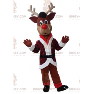 Disfraz de mascota BIGGYMONKEY™ de reno navideño en traje rojo