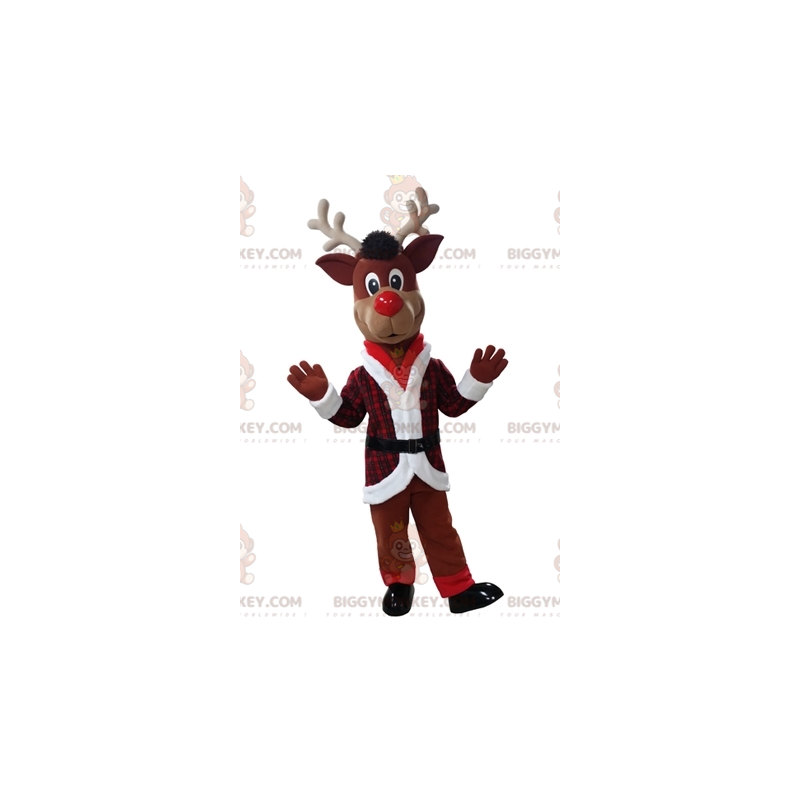 Disfraz de mascota BIGGYMONKEY™ de reno navideño en traje rojo