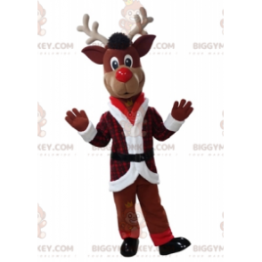 Disfraz de mascota BIGGYMONKEY™ de reno navideño en traje rojo