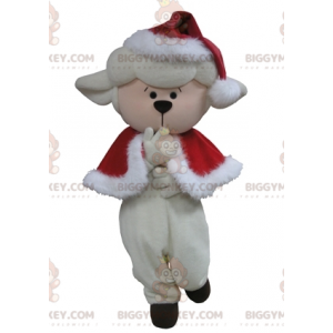 Costume de mascotte BIGGYMONKEY™ de mouton blanc en tenue de