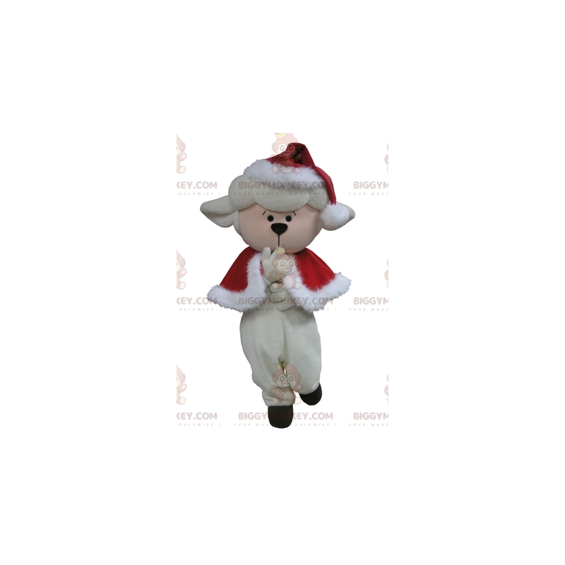 Valkoinen lammas BIGGYMONKEY™ maskottiasu joulupuku -