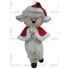 Costume de mascotte BIGGYMONKEY™ de mouton blanc en tenue de