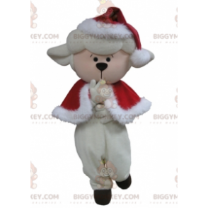Weißes Schaf BIGGYMONKEY™ Maskottchen Kostüm Weihnachtsoutfit -