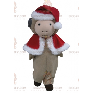 BIGGYMONKEY™ Maskottchenkostüm Graues Schaf im weihnachtlichen