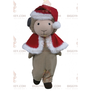 Costume de mascotte BIGGYMONKEY™ de mouton gris en tenue rouge