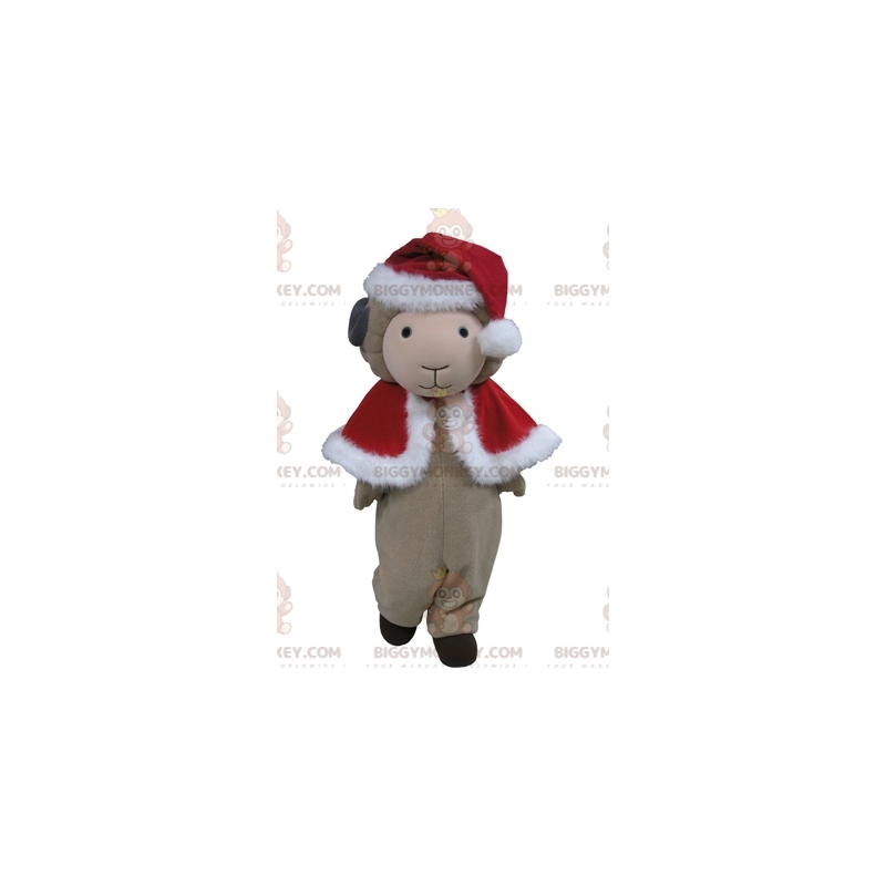 BIGGYMONKEY™-mascottekostuum grijs schaap in rode kerstoutfit -