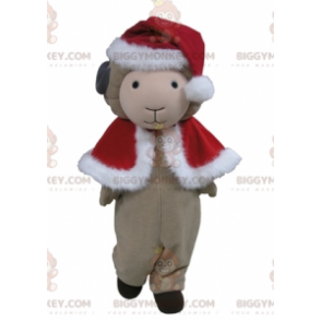 BIGGYMONKEY™ Maskottchenkostüm Graues Schaf im weihnachtlichen